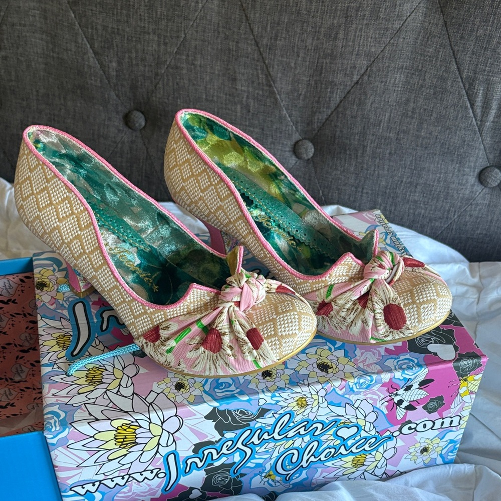 Irregular Choice Beige and Pink Heels with Floral Accents - Never worn